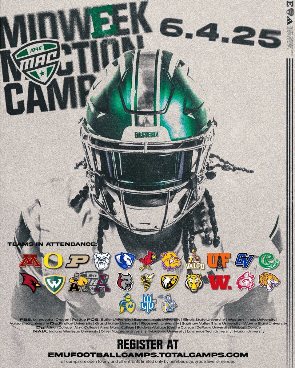 I will be competing at <a href="/EMUFB/">Eastern Michigan Football</a> tomorrow!! Excited to get the pads back on! <a href="/cobrown58/">cornell brown</a> <a href="/CoachTee34/">Kasey Teegardin</a> <a href="/CoachTuck__/">Addison Tucker, MBA</a> <a href="/Coach_Creighton/">Chris Creighton</a> <a href="/CoachGus90/">Niklas Gustav, CSCS</a> <a href="/rbrady1313/">Ryan Brady</a> <a href="/CoachMacCarruth/">🏈Coach Mac🏆</a> <a href="/CoachWooster/">Scott Wooster</a> @PHDLineCoach <a href="/CoachASaleh/">Ahmed Saleh</a> <a href="/CoachOlejniczak/">Oscar Olejniczak</a> <a href="/CoachNystrom/">Kyle Nystrom</a> 

<a href="/AntaiwnM/">Antaiwn Mack</a> <a href="/coach23Love/">Coach Love</a> <a href="/marvin3rob/">Coach Robinson</a>