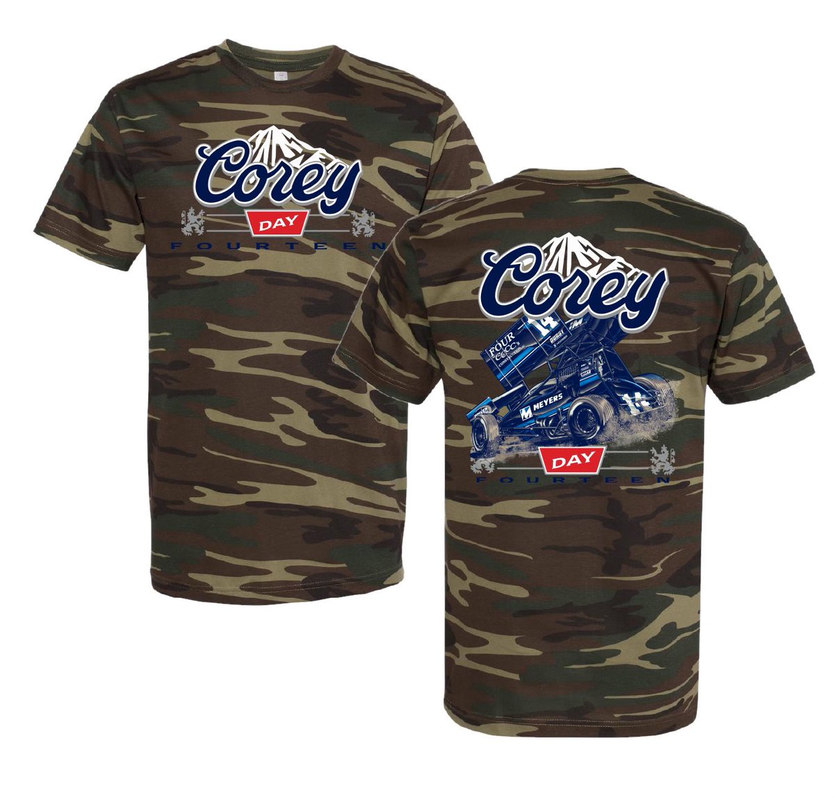 ShopCoreyDay's tweet image. YOUR FAVORITE DESIGN IS BACK!
The ALL NEW 2025 Corey Day shirts are back and BETTER! Featuring the 2025 Meyer’s Construction sprint car now in camo print!
•
🔗shop now at shopcoreyday.com