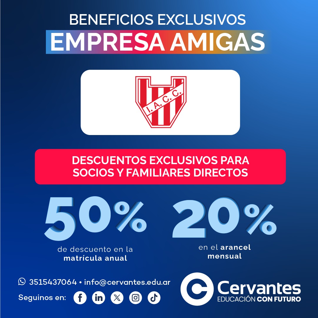 🤝 Firmamos un nuevo #convenio con <a href="/InstitutoACC/">Instituto ACC</a> , con el objetivo de seguir generando oportunidades de formación y crecimiento para socios y familiares directos.

⚽Desde #Cervantes, seguimos apostando al trabajo en equipo, dentro y fuera de la cancha.