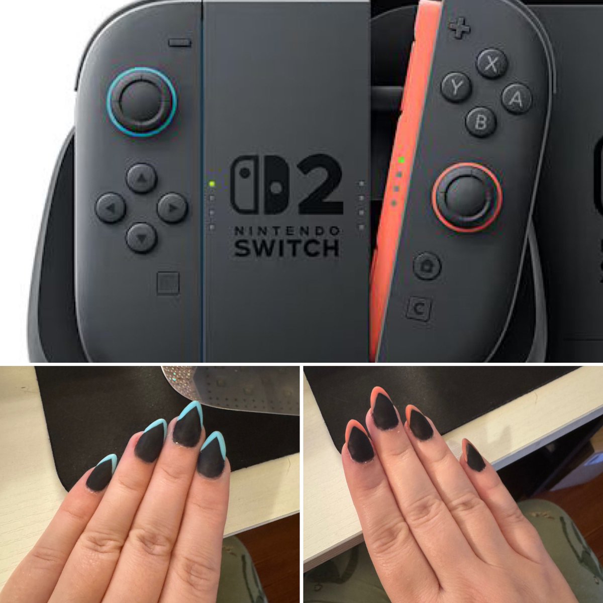 NintendoFanGirl's tweet photo. I tried to slap on some switch 2 nails but they came out really messy so everyone please only view them from a distance https://t.co/VDgchDfFYo