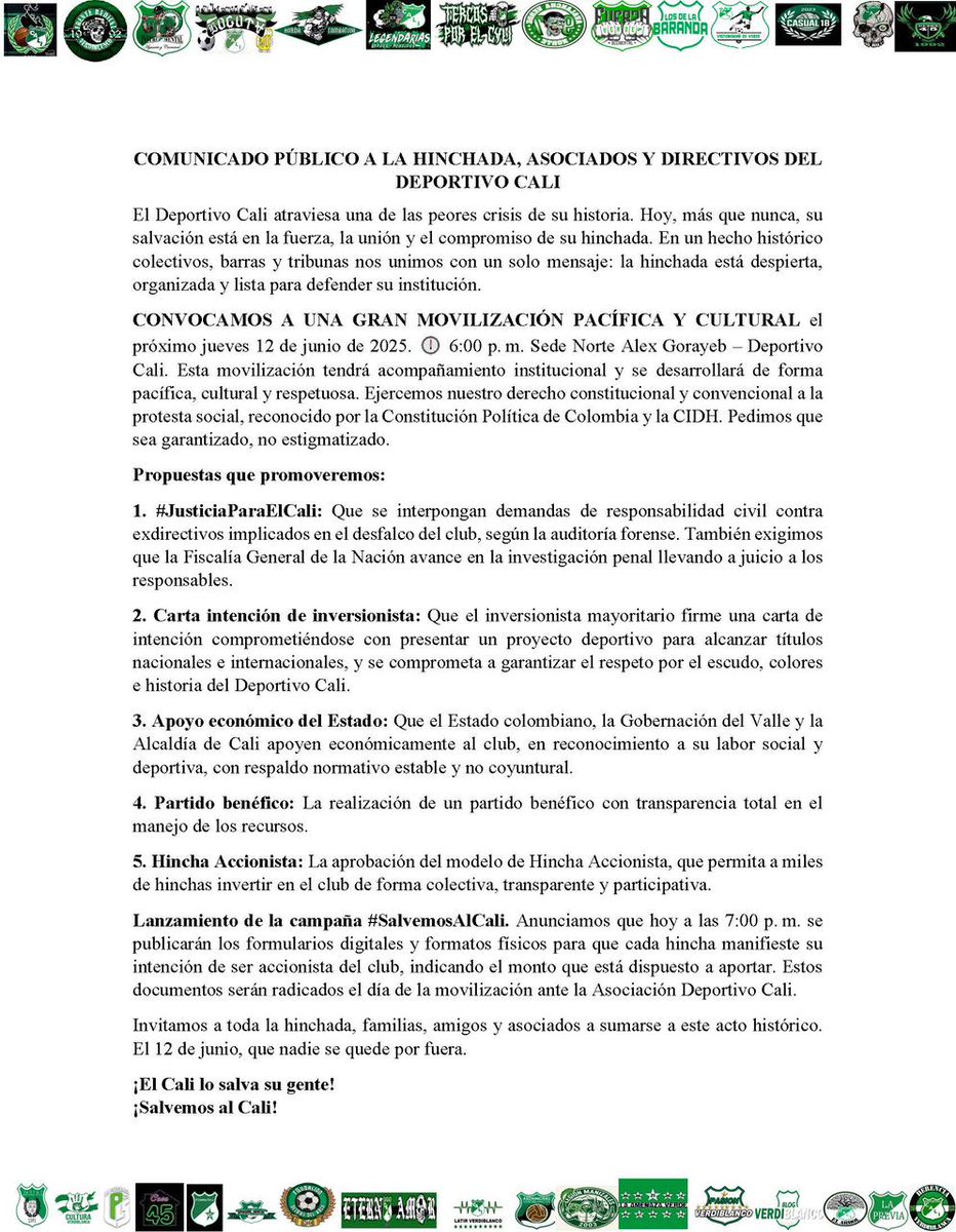 InstrumentalFRV's tweet photo. COMUNICADO A LA OPINIÓN PUBLICA DEL DEPORTIVO CALI

#JusticiaParaElCali
#SalvemosAlCali https://t.co/MyVfEsrUzD