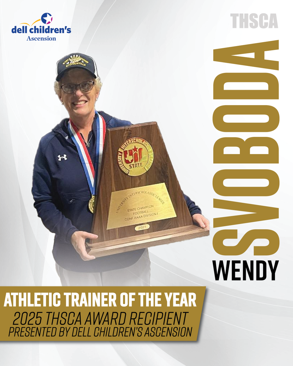 THSCA (@thscacoaches) on Twitter photo Athletic Trainer of the Year presented by <a href="/dellchildrens/">Dell Children's</a> has been awarded to 🥁... WENDY SVOBODA from Stephenville HS! Thank you for keeping our athletes safe and healthy! #THSCAProud Athletic Trainer of the Year presented by <a href="/dellchildrens/">Dell Children's</a> has been awarded to 🥁... WENDY SVOBODA from Stephenville HS! Thank you for keeping our athletes safe and healthy! #THSCAProud