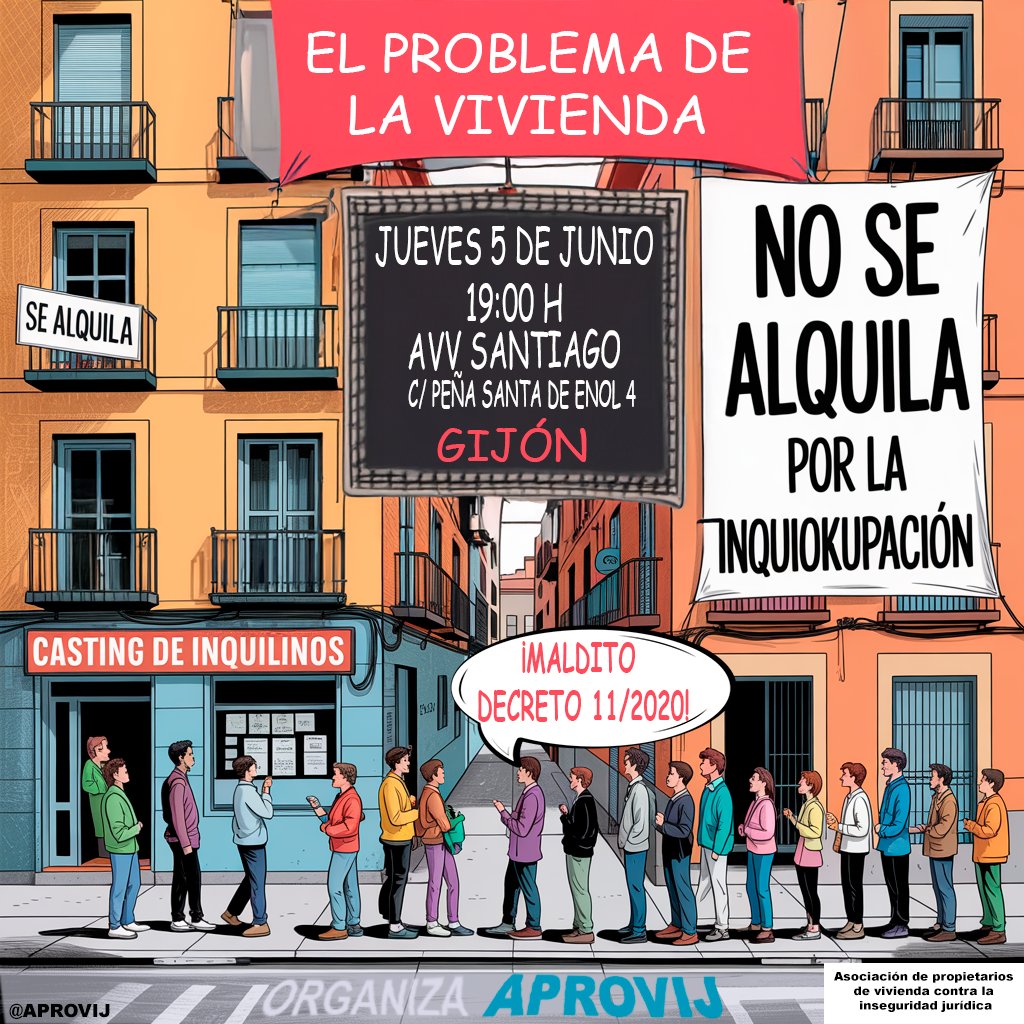 Somos propietarios pero también tenemos mucha familia que sufre el problema del alquiler.
Nadie les quiere alquilar.

Este jueves estaremos con la Asociación de Vecinos Santiago, en Gijón, hablando de la problemática de la vivienda.
Propietarios e inquilinos estáis invitados.