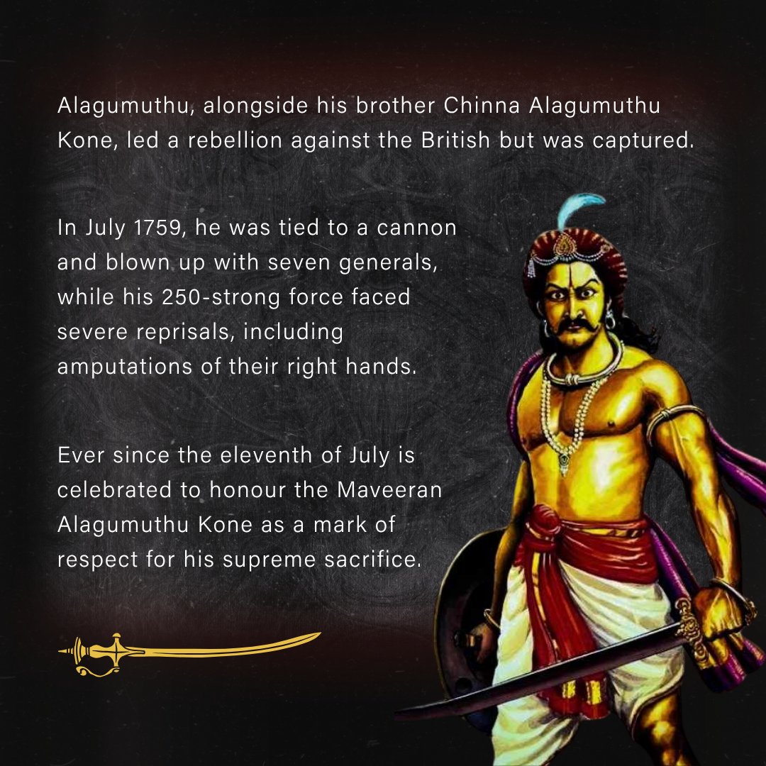 sscharles's tweet photo. “Maveeran” Alagumuthu Kone—India's #FirstFreedomFighter —led a fierce rebellion against the British in 1752, earning his title by fighting till his last breath. His sacrifice reminds us that true valor transcends time.

#இந்திய #ஆயுதப்படையில் #சேர்வோம்
#JoinIndianArmedForces

As we celebrate Operation Sindoor, let his legacy ignite the spirit of service in every young heart. 🇮🇳
#MaveeranAlagumuthuKone #Maaveeran #OperationSindoor #JoinTheForces #FreedomHeroes #BharatKeVeer