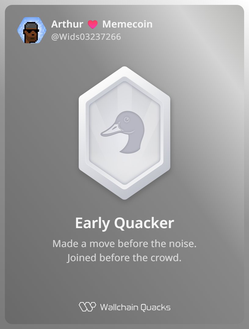 Just unlocked the Early Quacker on <a href="/wallchain_xyz/">Wallchain Quacks</a> 🏆

How cool is that?

Feels great to have my contributions recognized.

How’s Wallchain Quacks been treating you so far?

Not on board yet? Drop a comment for an invite 👇🦆
