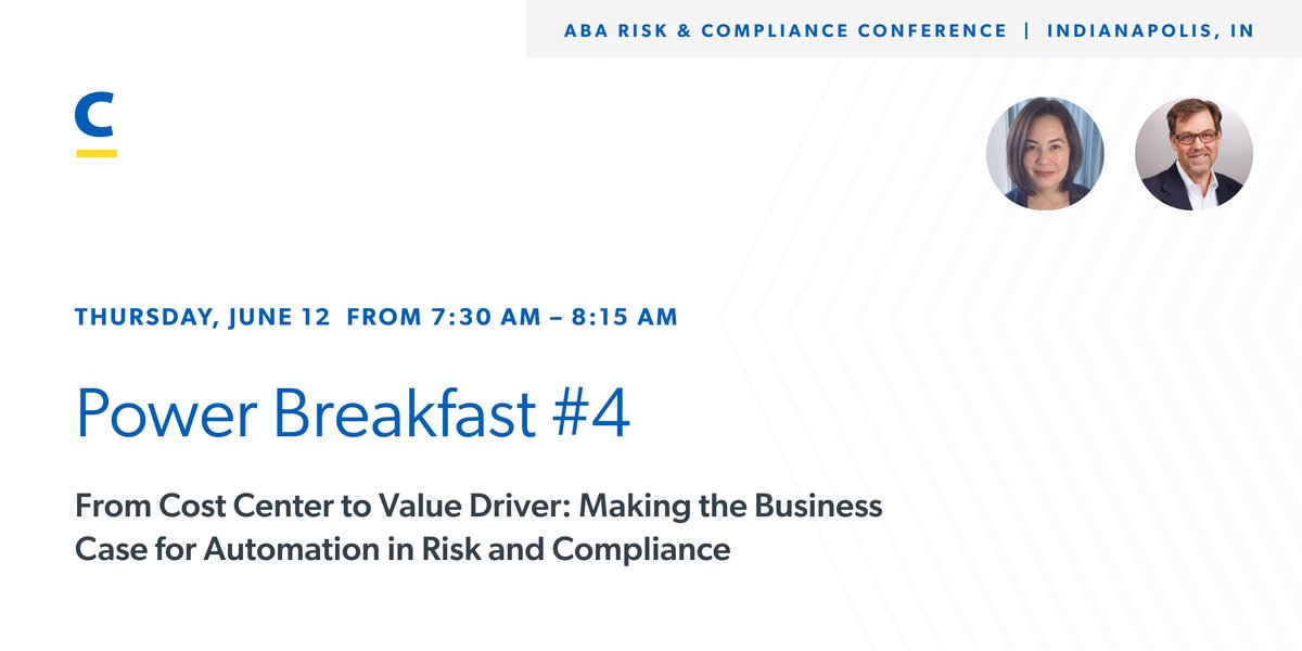 Join us at the ABA Risk &amp; Compliance conference in Indy next week! CapTech will host a Power Breakfast discussing how automation can turn your risk and compliance functions from a cost center into a strategic value driver. See where you can find us: hubs.li/Q03njSrs0