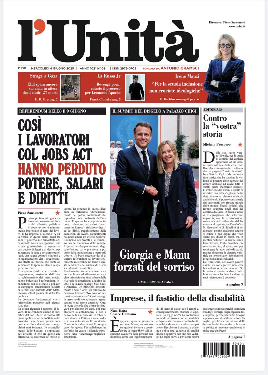 📰 La prima pagina dell’#Unità del #4giugno

Abbonati subito: bit.ly/ABBONATI-SUBITO