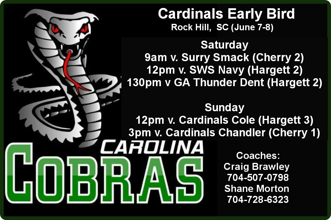 Slight schedule change for this weekend at the Early Bird in Rock Hill, Sc