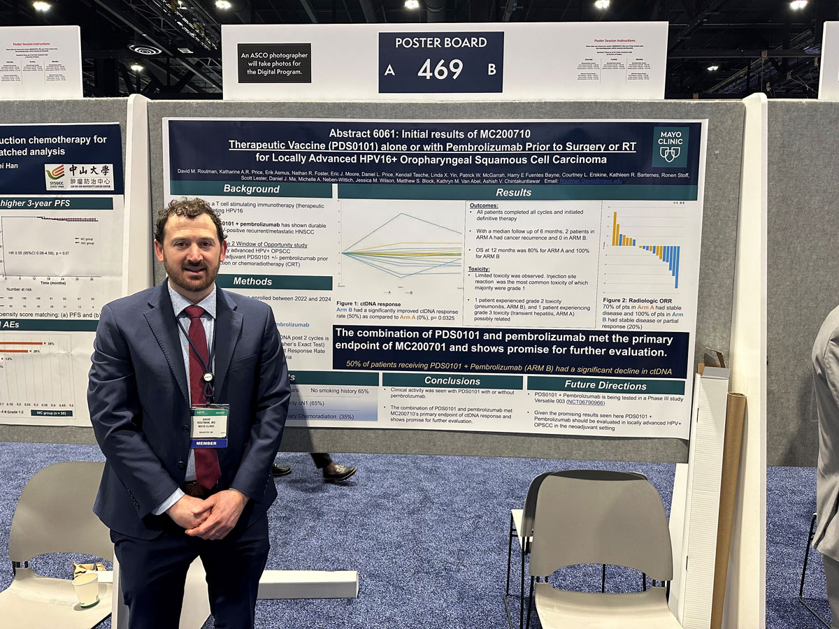 Mayo Clinic Comprehensive Cancer Center (@mayocancercare) on Twitter photo .<a href="/DavidRoutmanMD/">David Routman</a> presented an investigator-initiated study on the use of a therapeutic vaccine alone or combined with pembrolizumab in #HPV-associated oropharyngeal carcinoma. This novel therapy is directed at HPV E6 & E7 and was delivered prior to surgery or radiation. #ASCO25 .<a href="/DavidRoutmanMD/">David Routman</a> presented an investigator-initiated study on the use of a therapeutic vaccine alone or combined with pembrolizumab in #HPV-associated oropharyngeal carcinoma. This novel therapy is directed at HPV E6 & E7 and was delivered prior to surgery or radiation. #ASCO25