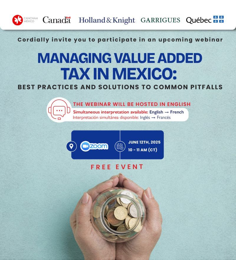 📅 ¡Nuestro próximo webinar de CanChamMx está cada vez más cerca!

🧾 Gestión del IVA en México: Mejores prácticas y soluciones a errores comunes

¿Ya tienes tu lugar reservado? En esta sesión hablaremos sobre los conceptos clave del IVA, su impacto en distintos modelos de