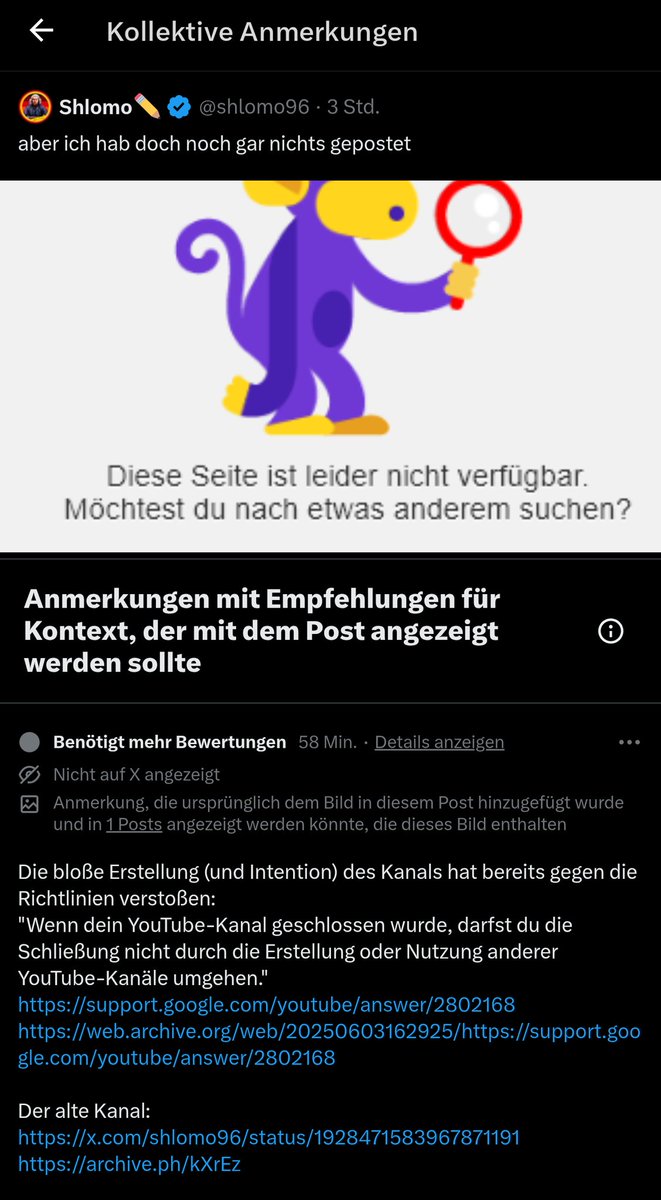 ArnoNymuski's tweet photo. Vollständig Lobotomierter Linksesoteriker versucht sich an einem Faktencheck zu Shlomos Post.

1. Der Kanal wurde erstellt, BEVOR KasperKast X HonigWabe gesperrt wurde.

2. Seit der Kanal KasperKast X HonigWabe gesperrt wurde, gab es keine Veröffentlichung auf dem Kanal von Shlomo.

TL;DR: "Faktenchecker" checkt die Fakten wie dieser Kaschper von der ARD, der einen Artikel zum Stolzmonat mit Bild einer NPD-Demo aus anderem Jahr und von anderem Ort veranschaulicht.