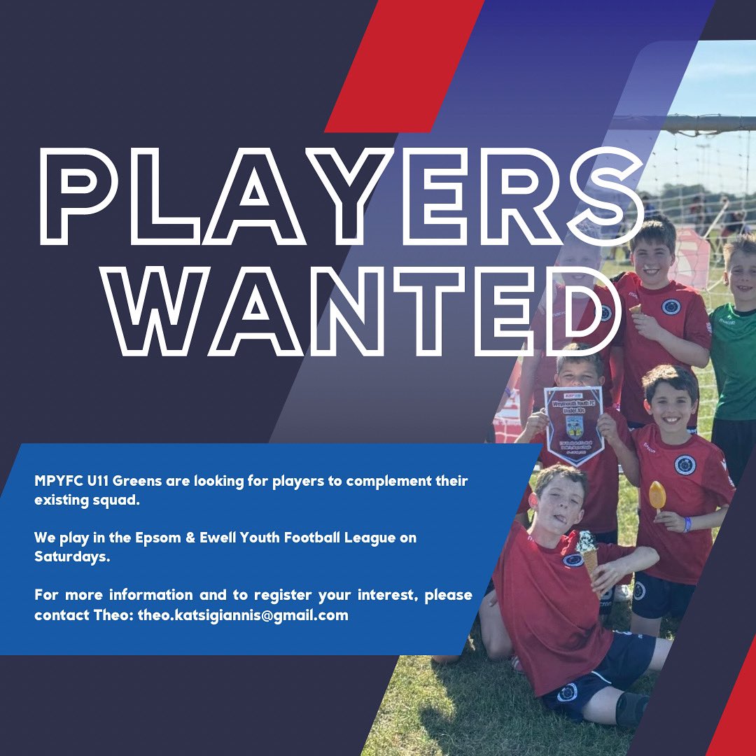 Met Police Youth FC (@mpyfc) on Twitter photo 🔹MPYFC U11 Boys Wanted🔹
__
MPYFC U11 Greens are looking for players to complement their existing squad⚽️
__
We play in the EEYFL on Saturdays📍
__
For more information please contact Theo: Theo.katsigiannis@gmail.com📧 🔹MPYFC U11 Boys Wanted🔹
__
MPYFC U11 Greens are looking for players to complement their existing squad⚽️
__
We play in the EEYFL on Saturdays📍
__
For more information please contact Theo: Theo.katsigiannis@gmail.com📧