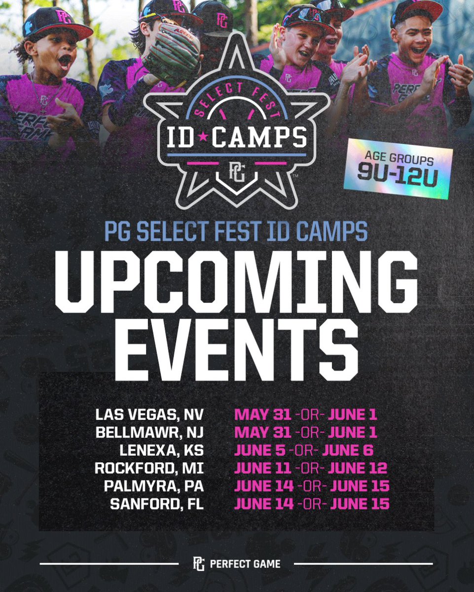 9-12yo PLAYERS!!  This is a must do event. We fought hard to bring this type of event to Michigan. Set your foundation by attending a Perfect Game Select Fest ID Camp.