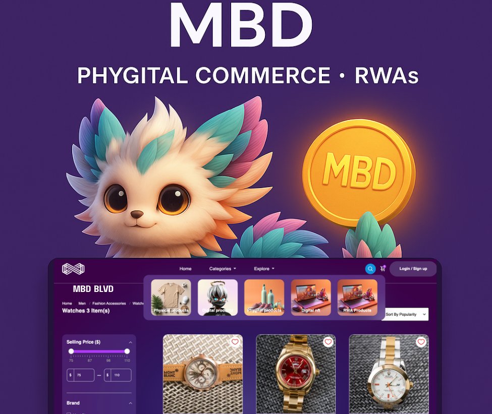 While others talk about "bridging Web2 &amp; Web3" — we BUILT it.

Welcome to MBD Blvd:
🌐 The Phygital Commerce Layer
🏦 RWA meets DeFi
🛒 Verified Brands &amp; Commerce Partners Already Onboard
🎮 Gamified Ecosystems
💎 Physical + Digital Asset Ownership

How $MBD powers the platform: