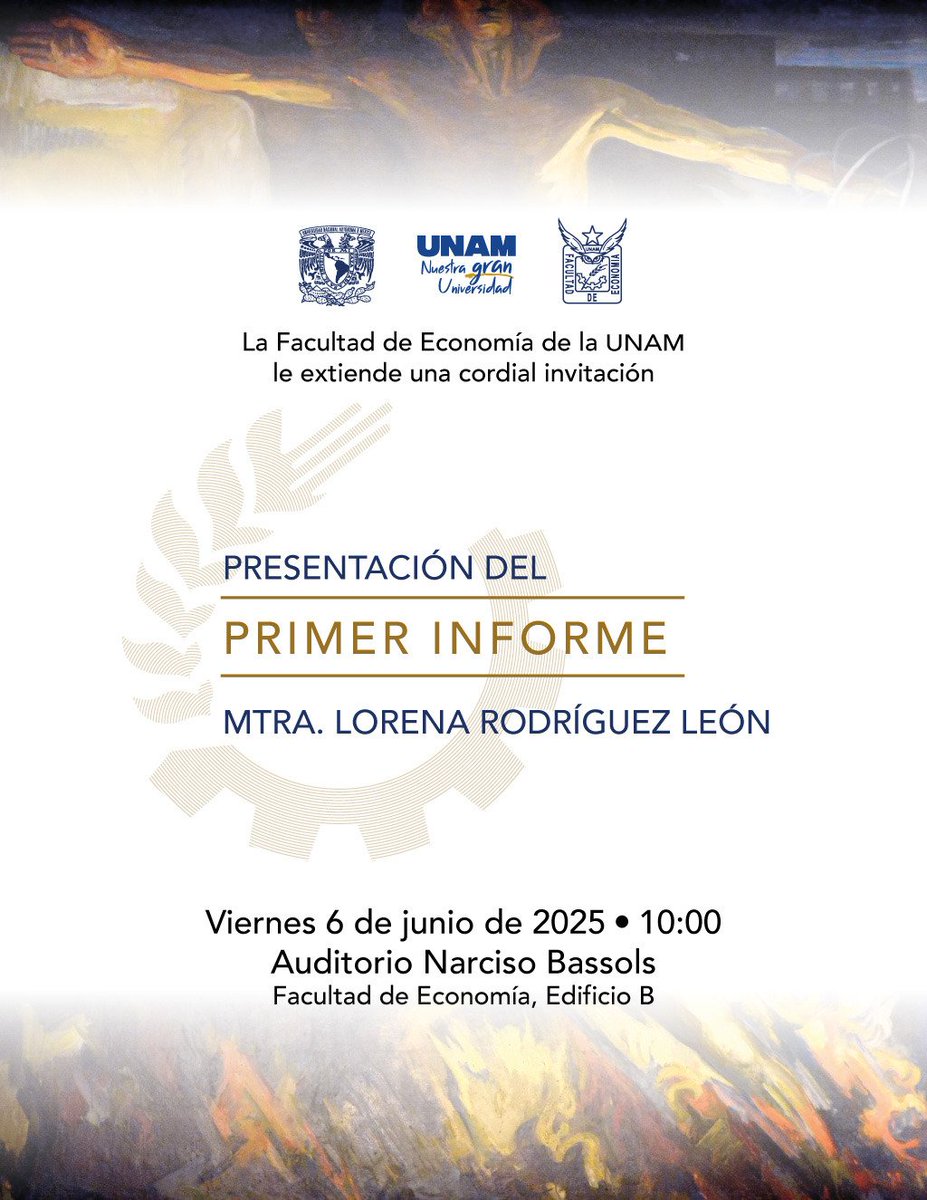 La Facultad de Economía de la UNAM le extiende una cordial invitación a toda la comunidad a la:
Presentación del Primer Informe de gestión
📆Viernes 6 de junio de 2025
⏰10:00 hrs
📍Auditorio Narciso Bassols, Facultad de Economía
#FacultadDeEconomía #InformeDeGestión #UNAM