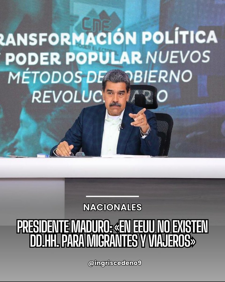 CedenoIngris's tweet photo. 🟠🟠🟠¡Atentos! Presidente Nicolás Maduro señaló que en los Estados Unidos no hay garantías ni respeto a los derechos humanos de los migrantes y latinos, por lo que recalcó el llamado a considerar viajes hacia ese país.

https://t.co/8W7JdKIniZ https://t.co/Jbt54UmTky