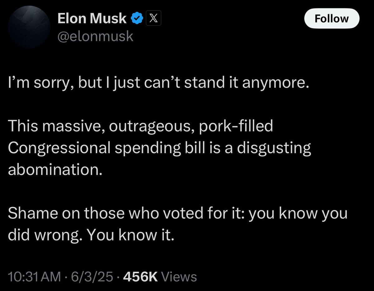 Elon Musk slams the Republican budget bill and those who voted for it.