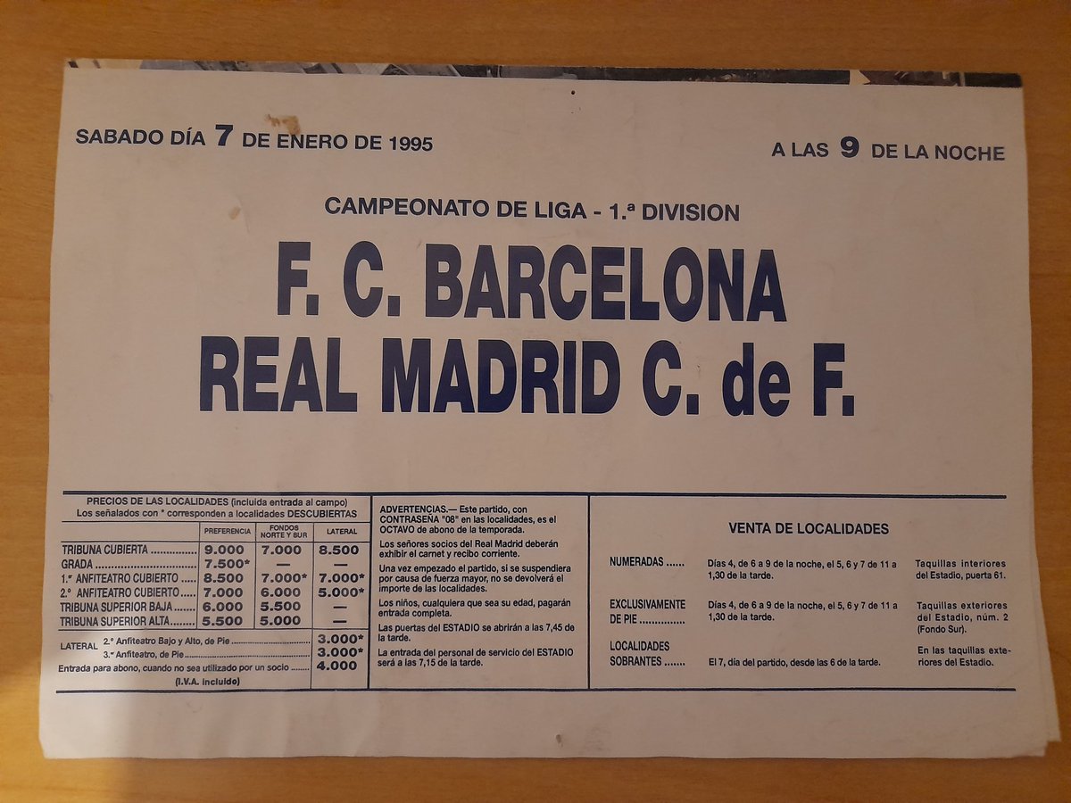 DaniBarancoES's tweet photo. @333_spa @MMacroski Conservo uno de los tarifarios de esa misma temporada, para que os hagáis una idea de los precios.

Madrid - Barcelona, el día del 5-0. https://t.co/YO2vEj09c3