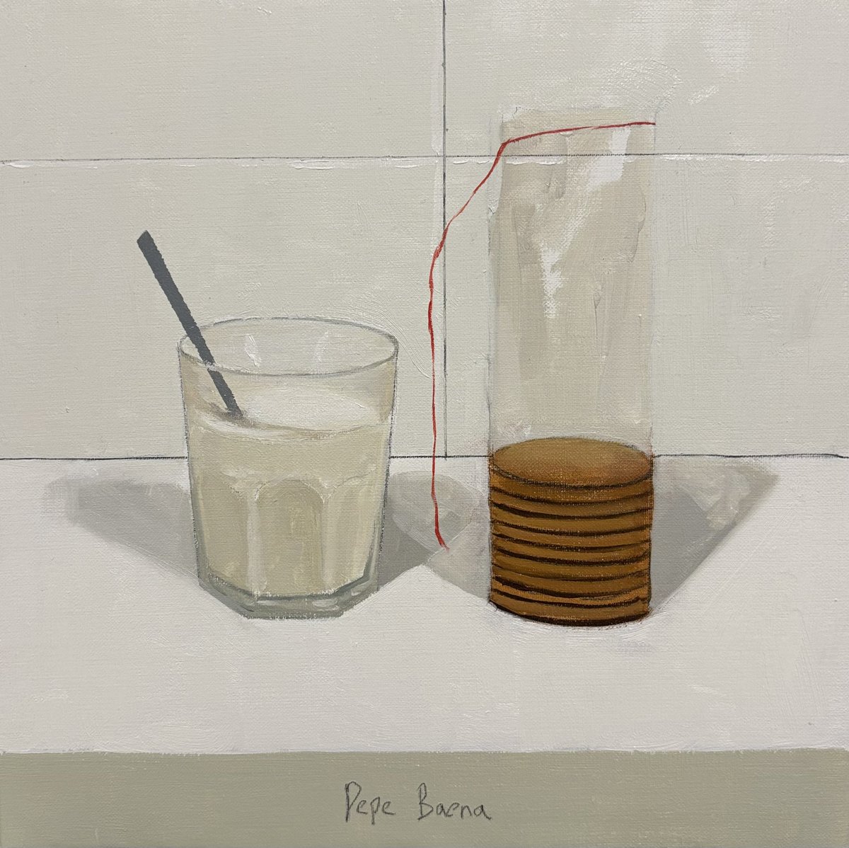 Leche con galletas , óleo sobre lino