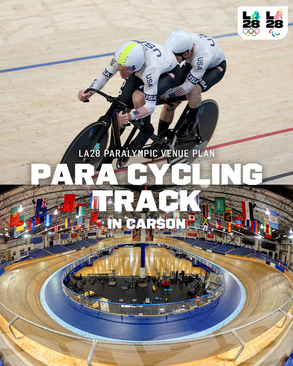 LA28 (@la28) on Twitter photo Pursuing greatness and sprinting towards the podium! 🚴♀️
The Velodrome in Carson will offer a speedy and exciting stage for all Para Cycling Track events at the 2028 Paralympic Games.
<a href="/Paralympics/">Paralympic Games</a> | <a href="/VELOSportsCtr/">VELO Sports Center</a> | <a href="/UCI_paracycling/">UCI Para-Cycling</a> Pursuing greatness and sprinting towards the podium! 🚴♀️
The Velodrome in Carson will offer a speedy and exciting stage for all Para Cycling Track events at the 2028 Paralympic Games.
<a href="/Paralympics/">Paralympic Games</a> | <a href="/VELOSportsCtr/">VELO Sports Center</a> | <a href="/UCI_paracycling/">UCI Para-Cycling</a>