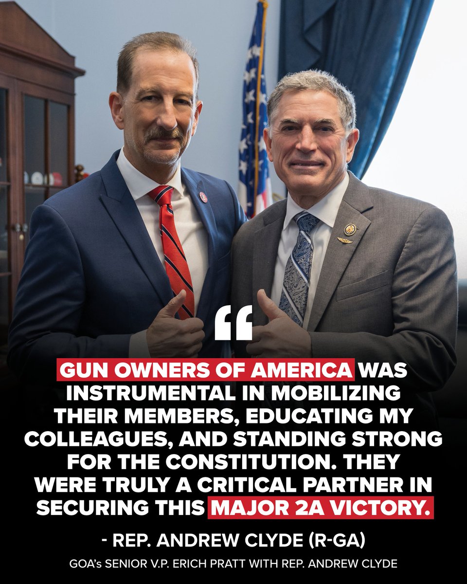 House win ✅ Now onto the Senate.

Rep. Clyde: “GOA was instrumental in mobilizing their members [and] standing strong for the Constitution.”

Let’s push HPA &amp; SHORT Act into H.R.1.

Tell your Senators to restore 2A rights for millions of law-abiding gun owners! ⤵️