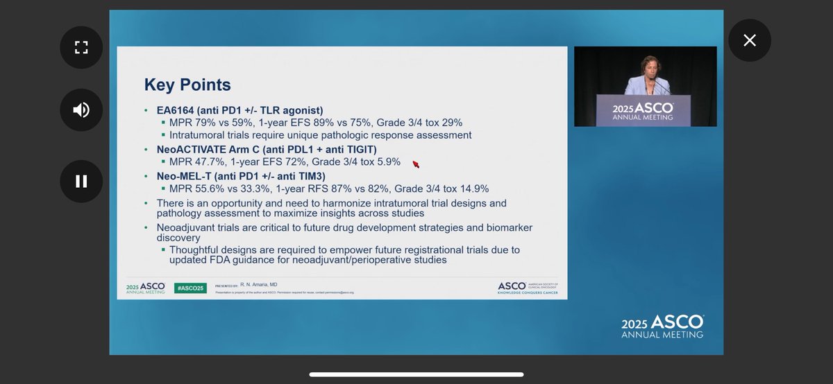 #ASCO25 #melanomaorals
Multiple neoadjuvant combination therapies are being explored for high risk resectable stage 3 melanoma, certainly an evolving field! Excited to see how we can bring more effective therapies in this setting to benefit all of our patients!