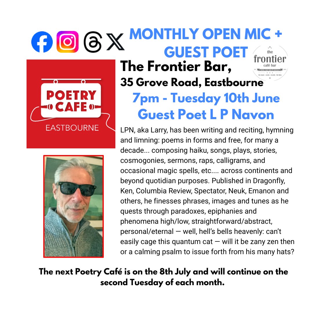 Come and join us on the 10th for Haiku jinks, a little guitar playing and a host of spoken word poetry! 
Put your name down for a slot on the open mic and share the wordy love. 
See you there! 
#poetry #Eastbourne #Words #creativity #community