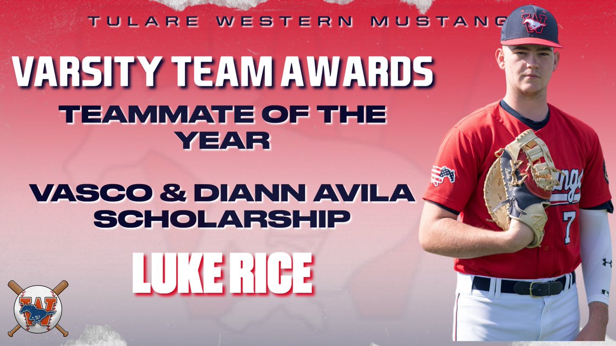 A huge congratulations to Luke Rice for earning Teammate of the Year! Despite an early-season injury, Luke attended practice daily and was at every single game, providing support and leadership from the dugout. That's true dedication to the team! Proud to call you a Mustang!