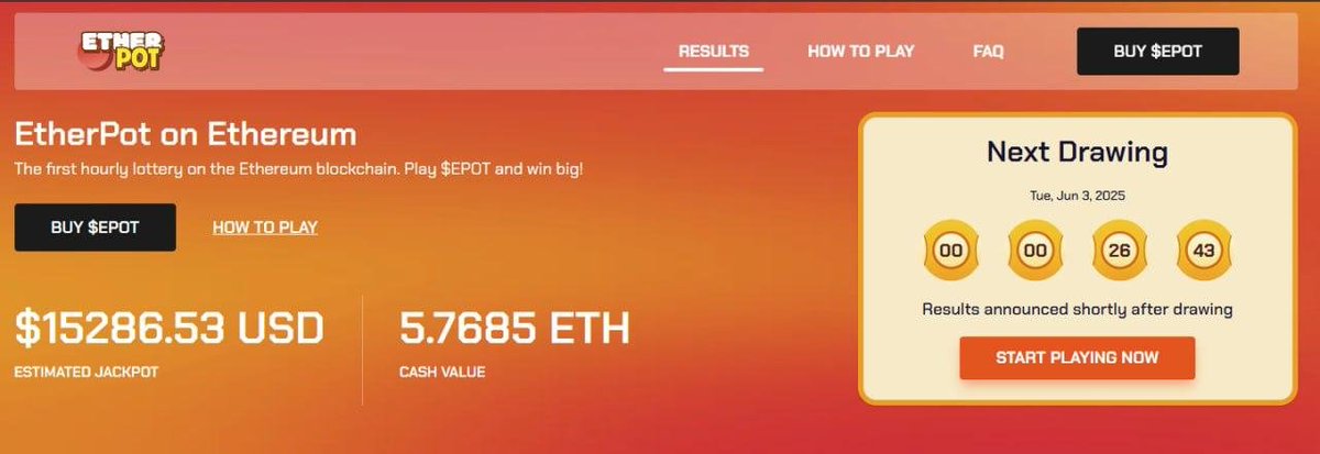 30 minutes left until the first lottery drawing of $POT takes place. Who will win this entire pool?

CA: 0xd39368A84A07f6F52a63e7872D90fDBCBd7553b4

Website: etherpot.tech
X: x.com/EtherPot_ERC
TG: t.me/etherpot_erc