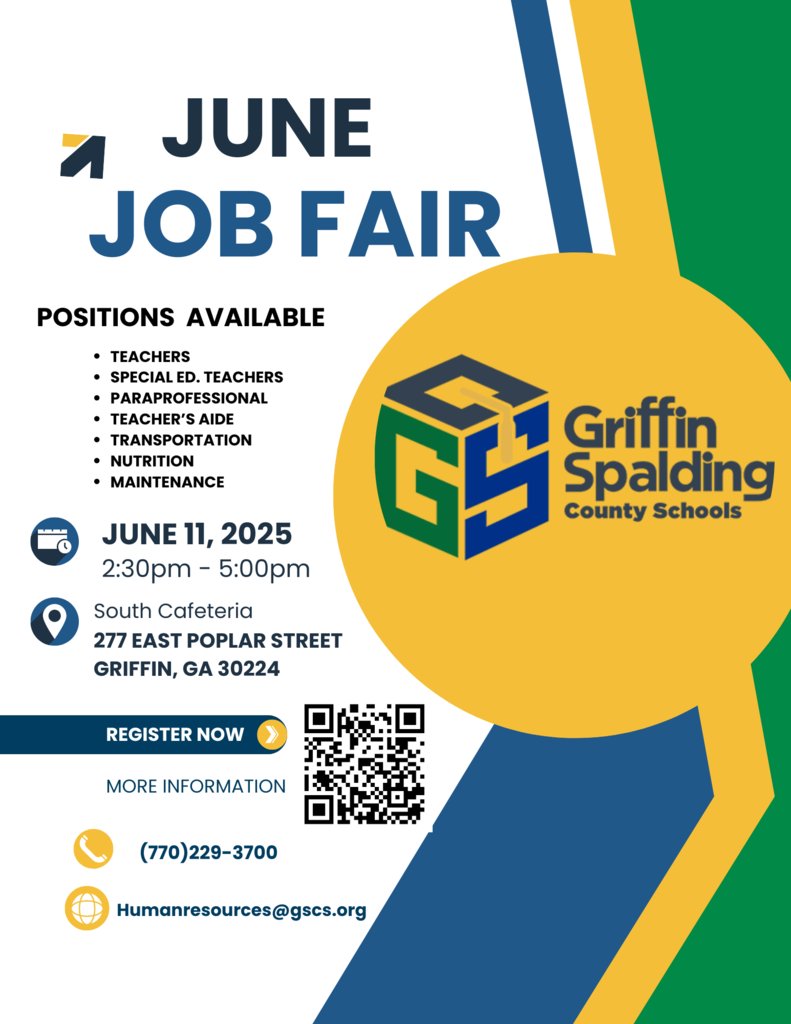 GSCS is hosting a June Job Fair on Wednesday, June 11, 2025, from 2:30 to 5 PM in the South Cafeteria at 277 E. Poplar St.