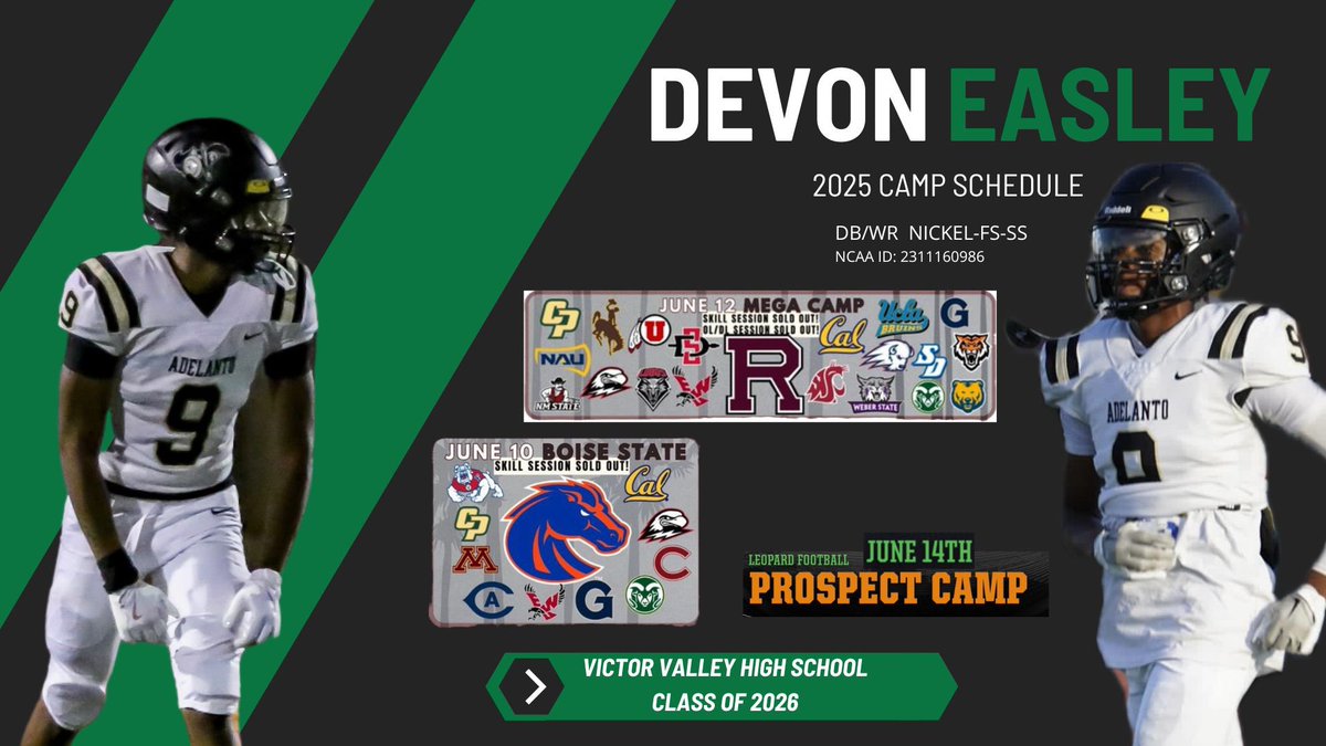 DevonEasley9's tweet photo. Camps I will be attending this summer!
@CoachTroop3 @jackrabbitvv https://t.co/vJjvjCQnmL