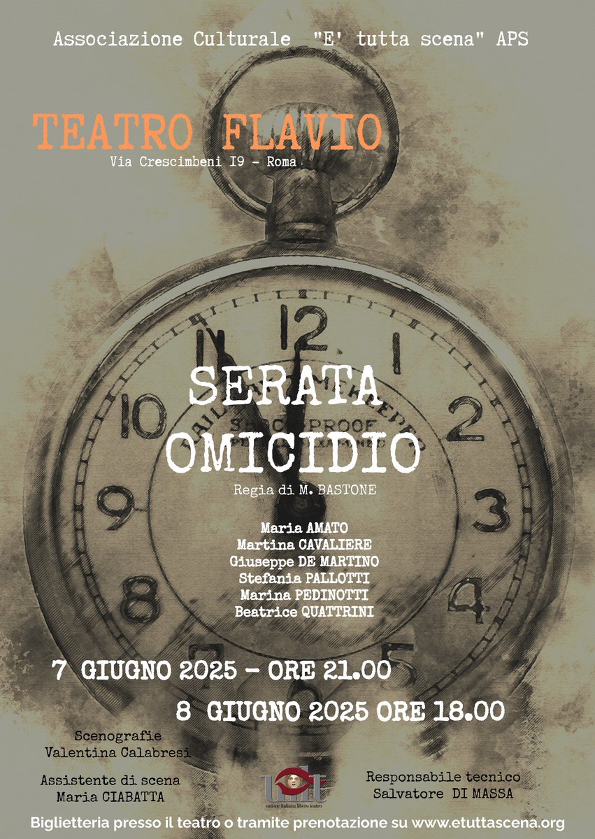 sabato 7 GIUGNO – ore 21:00
domenica 8 GIUGNO – ore 18:00

SERATA OMICIDIO
un thriller dai risvolti imprevedivili!

biglietto: 10,00 euro
bambini 0-12: GRATIS

biglietti presso il teatro e, per la sola PRENOTAZIONE:
etuttascena.org

online:
2tickets.it/SelectTitolo.a…
