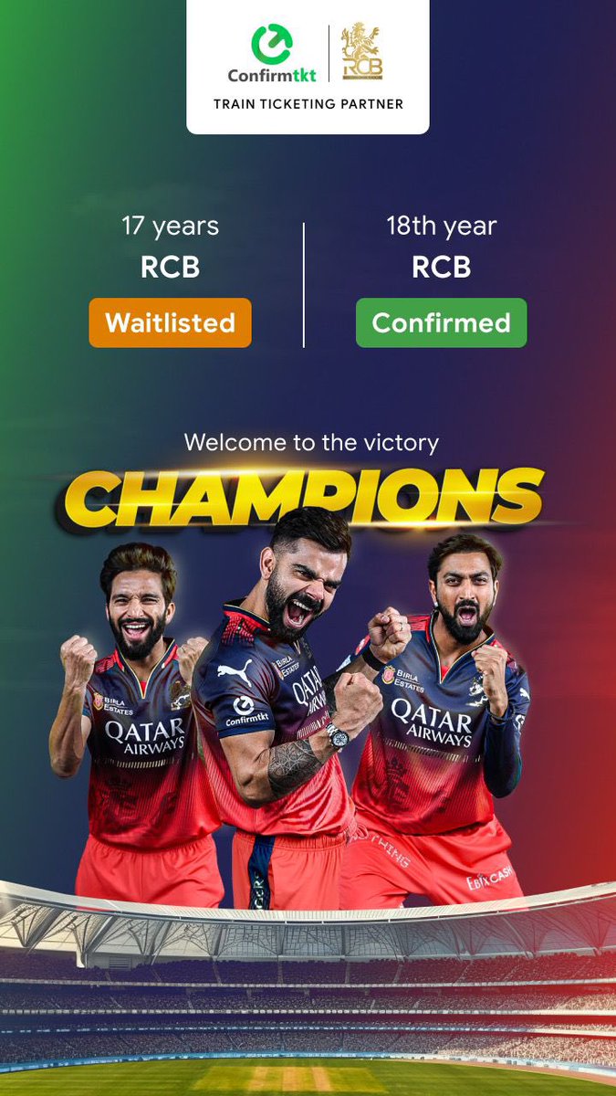 Congratulations <a href="/RCBTweets/">Royal Challengers Bengaluru</a> <a href="/ConfirmTKT/">ConfirmTkt</a>