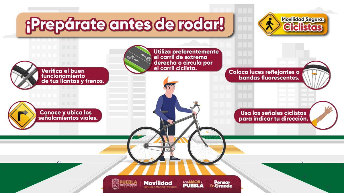 MTGobPue's tweet photo. 🚲🌍 Hoy celebramos el Día Mundial de la Bicicleta, una oportunidad para recordar que al moverte en bici contribuyes a cuidar el planeta y a fortalecer tu salud física y mental.

El @Gob_Puebla, que encabeza el mandatario @armentapuebla_, impulsa una movilidad segura, consciente y sostenible para todas y todos; fomentando el uso de la bicicleta como un medio de transporte accesible, saludable y amigable con el medio ambiente.

Revisa los siguientes tips y prepara tu bici para salir a rodar. 💛

#PorAmorAPuebla #PensarEnGrande #DíaMundialDeLaBicicleta #MovilidadSegura