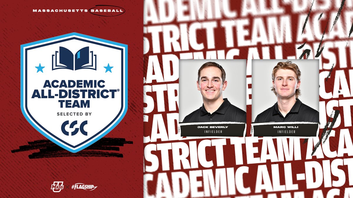 UMass Baseball (@umassbaseball) on Twitter photo Congratulations to <a href="/JackBeverly11/">Jack Beverly</a> and <a href="/marc88w/">Marc Willi</a> on being named to the <a href="/CollSportsComm/">College Sports Communicators</a> Academic All-District Team! 👏
📰 tinyurl.com/2smye3rf
#Flagship 🚩 Congratulations to <a href="/JackBeverly11/">Jack Beverly</a> and <a href="/marc88w/">Marc Willi</a> on being named to the <a href="/CollSportsComm/">College Sports Communicators</a> Academic All-District Team! 👏
📰 tinyurl.com/2smye3rf
#Flagship 🚩