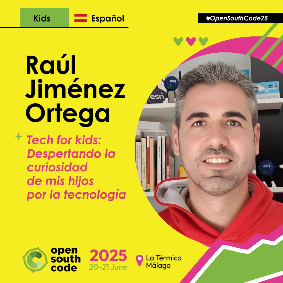 OpenSouthCode (@opensouthcode) on Twitter photo ¿Cómo despertar la curiosidad tecnológica de tus hijos con creatividad, juego y paciencia? 🧠💡
👨👧 Tech for Kids con Raúl Jiménez <a href="/hhkaos/">Raul Jimenez Ortega</a> en #OpenSouthKids25 #OpenSouthCode25
Una charla inspiradora para familias 👾
opensouthcode.org/conferences/op…
¡Regístrate gratis! ¿Cómo despertar la curiosidad tecnológica de tus hijos con creatividad, juego y paciencia? 🧠💡
👨👧 Tech for Kids con Raúl Jiménez <a href="/hhkaos/">Raul Jimenez Ortega</a> en #OpenSouthKids25 #OpenSouthCode25
Una charla inspiradora para familias 👾
opensouthcode.org/conferences/op…
¡Regístrate gratis!