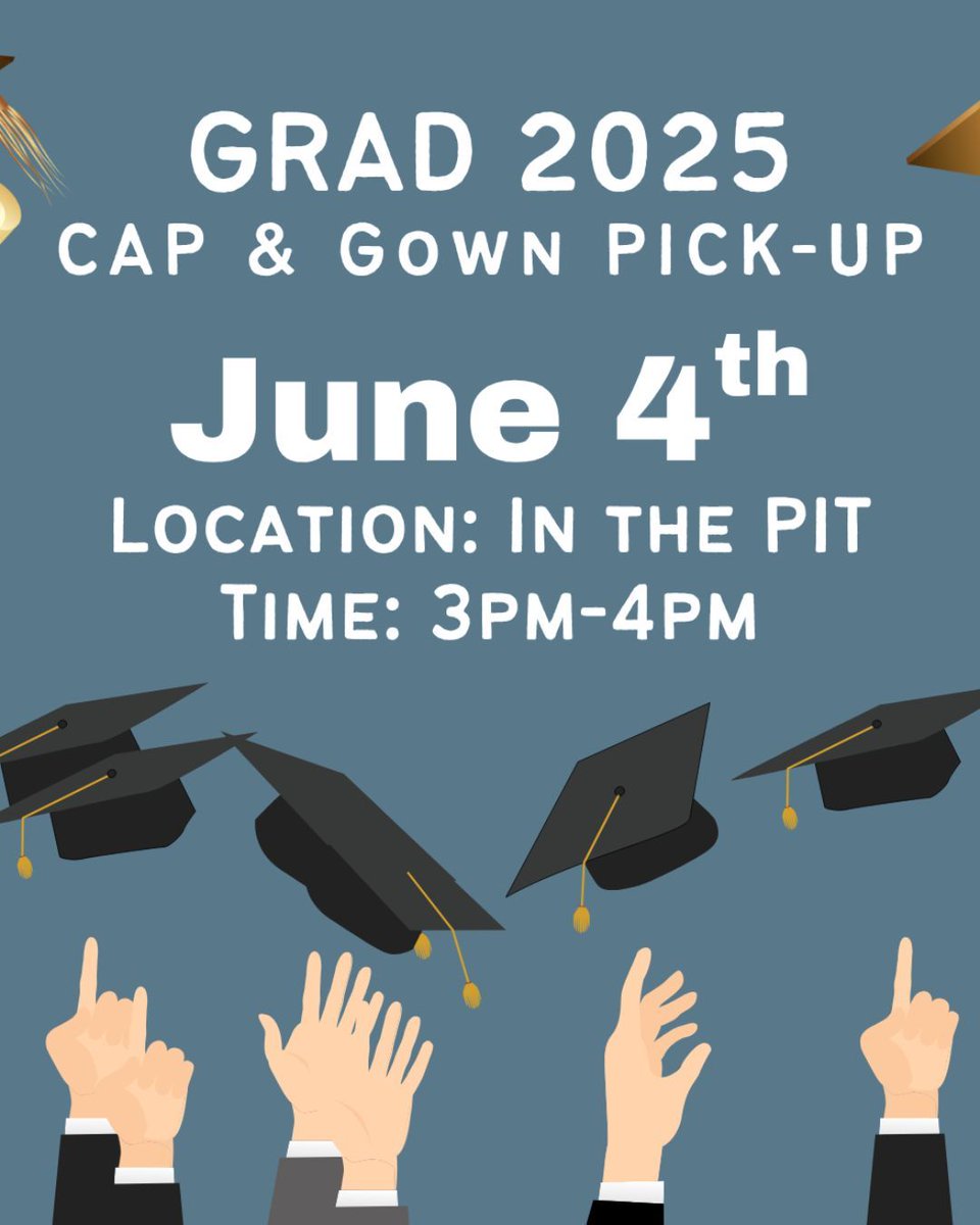Reminder - Cap and Gown pick up is happening tomorrow!  

All outstanding WW fees must be paid in order for your to pick up your cap and gown