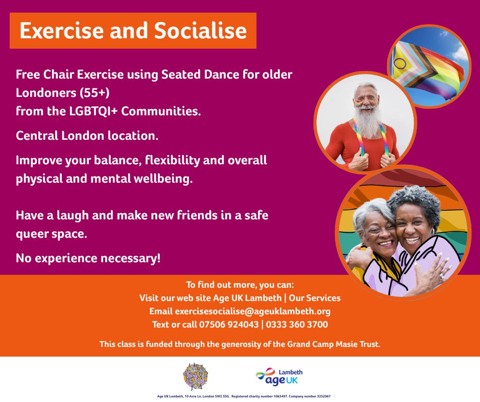 Lambeth Together (@lambethtogether) on Twitter photo Exercise and Socialise 🗣️🌻🌈
Don't miss this excellent opportunity. Free Chair Exercise for older Londoners (55+) with <a href="/AgeUKLambeth/">Age UK Lambeth</a>.
For more info visit➡️ageuk.org.uk/lambeth/our-se… Exercise and Socialise 🗣️🌻🌈
Don't miss this excellent opportunity. Free Chair Exercise for older Londoners (55+) with <a href="/AgeUKLambeth/">Age UK Lambeth</a>.
For more info visit➡️ageuk.org.uk/lambeth/our-se…