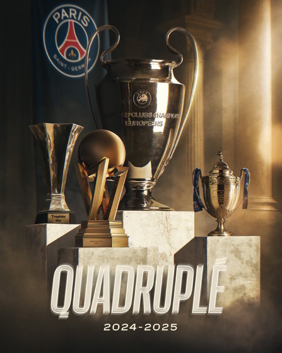 🏆 دوري أبطال أوروبا 
🏆 الدوري الفرنسي
🏆 كأس فرنسا
🏆 كأس الأبطال