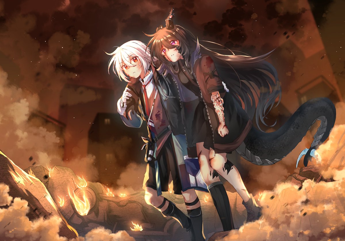 Here is a beautiful gift for my girlfriend <a href="/ShiranaiChezcak/">Shiranai</a>.

It represents Ansel (from Arknights) and Shira (as Shade) from a private RP story.

Done by the amazing <a href="/AyuumikoChan/">Ayuumiko🦋</a>, one of her best work in my opinion.