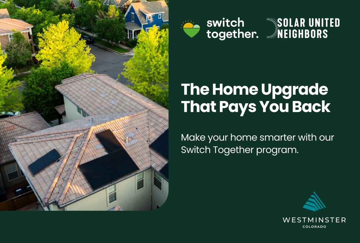 City of Westminster (@westminsterco) on Twitter photo ☀️ Switch Together (formerly Solar Switch) is open for registration! Join the solar group buying program supported by <a href="/SolarNeighbors/">Solar United Neighbors</a> and 9,100+ other homes. The latest program secured a 21% discount for an average savings of $5,135.
Register at: bit.ly/SwitchTogether… ☀️ Switch Together (formerly Solar Switch) is open for registration! Join the solar group buying program supported by <a href="/SolarNeighbors/">Solar United Neighbors</a> and 9,100+ other homes. The latest program secured a 21% discount for an average savings of $5,135.
Register at: bit.ly/SwitchTogether…