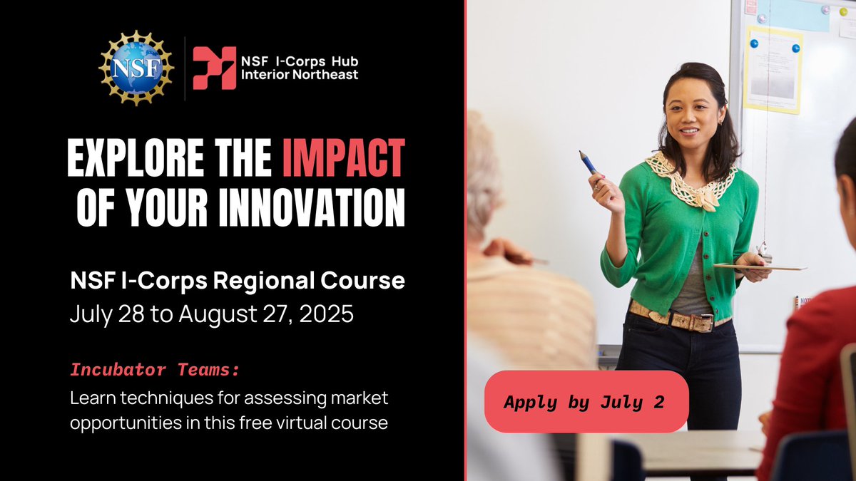 INicorps's tweet image. Successful #startups never stop learning about their customers. That's why we're running a virtual #icorps regional course specifically for companies affiliated with business incubators from July 28 to August 27! Apply by July 2: lnkd.in/ga9KgE3T