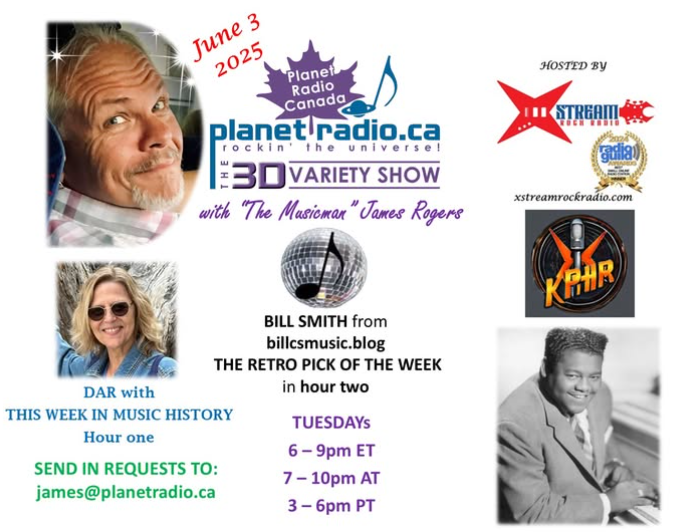 PlanetRadioCAN's tweet photo. The 3D Variety Show is back at 6pm EST for our last show for a month! We will return on July 8. Dar has This Week in Music History, @billcs has his Retro Pick of the Week, and The Musicman spotlights songs from Fats Domino. https://t.co/h114WDEMyp https://t.co/DM5BWsQyR6