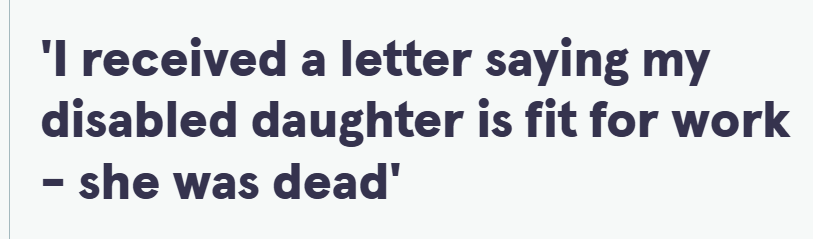 BENEFITS_NEWS's tweet photo. @DWPgovuk @LFC 'I received a letter saying my disabled daughter is fit for work - she was dead' 
https://t.co/XZfBDODRVc 
#TomorrowsPapersToday #FrontPages #UKNews #UNCRPD #Scandal #DWP #Disabled #Incapacity https://t.co/YJMsJ8KUQa