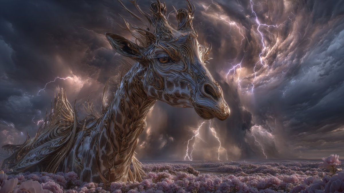 When the storm came, even the lightning paused to admire the ancient guardian.

#MythicBeasts #StormbornElegance #SurrealWildlife #SpaceArt