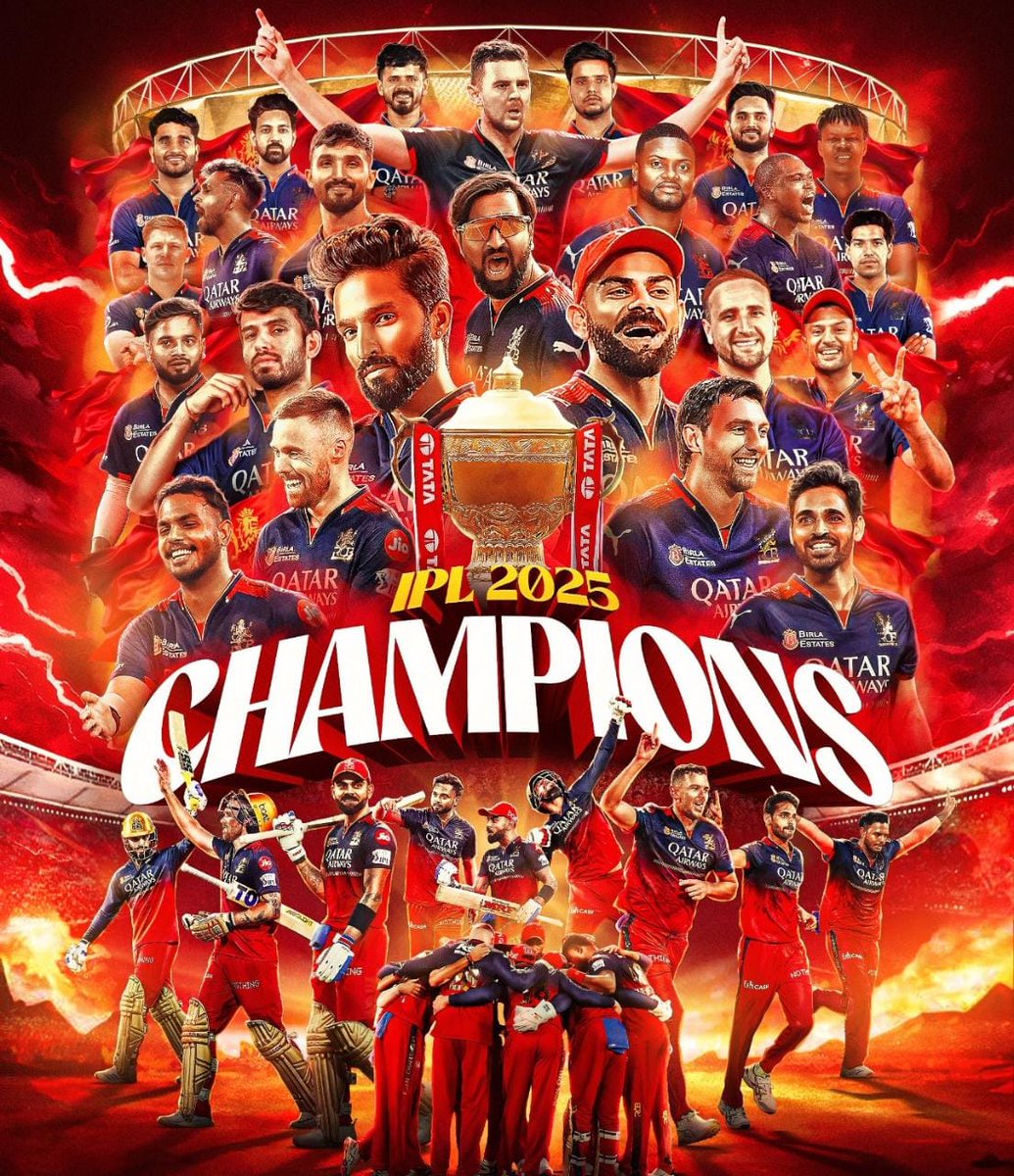 Desi Chora (@takpadm) on Twitter photo 𝐂𝐇𝐀𝐌𝐏𝐈𝐎𝐍𝐒 𝐎𝐅 #𝐓𝐀𝐓𝐀𝐈𝐏𝐋 𝟐𝟎𝟐𝟓 🏆🤩
The ROYAL CHALLENGERS BENGALURU have done it for the first time ❤
#RCBvPBKS | #Final | #TheLastMile | <a href="/RCBTweets/">Royal Challengers Bengaluru</a> #RCBvsPBKS #IPLFinals #ViratKohli𓃵 𝐂𝐇𝐀𝐌𝐏𝐈𝐎𝐍𝐒 𝐎𝐅 #𝐓𝐀𝐓𝐀𝐈𝐏𝐋 𝟐𝟎𝟐𝟓 🏆🤩
The ROYAL CHALLENGERS BENGALURU have done it for the first time ❤
#RCBvPBKS | #Final | #TheLastMile | <a href="/RCBTweets/">Royal Challengers Bengaluru</a> #RCBvsPBKS #IPLFinals #ViratKohli𓃵