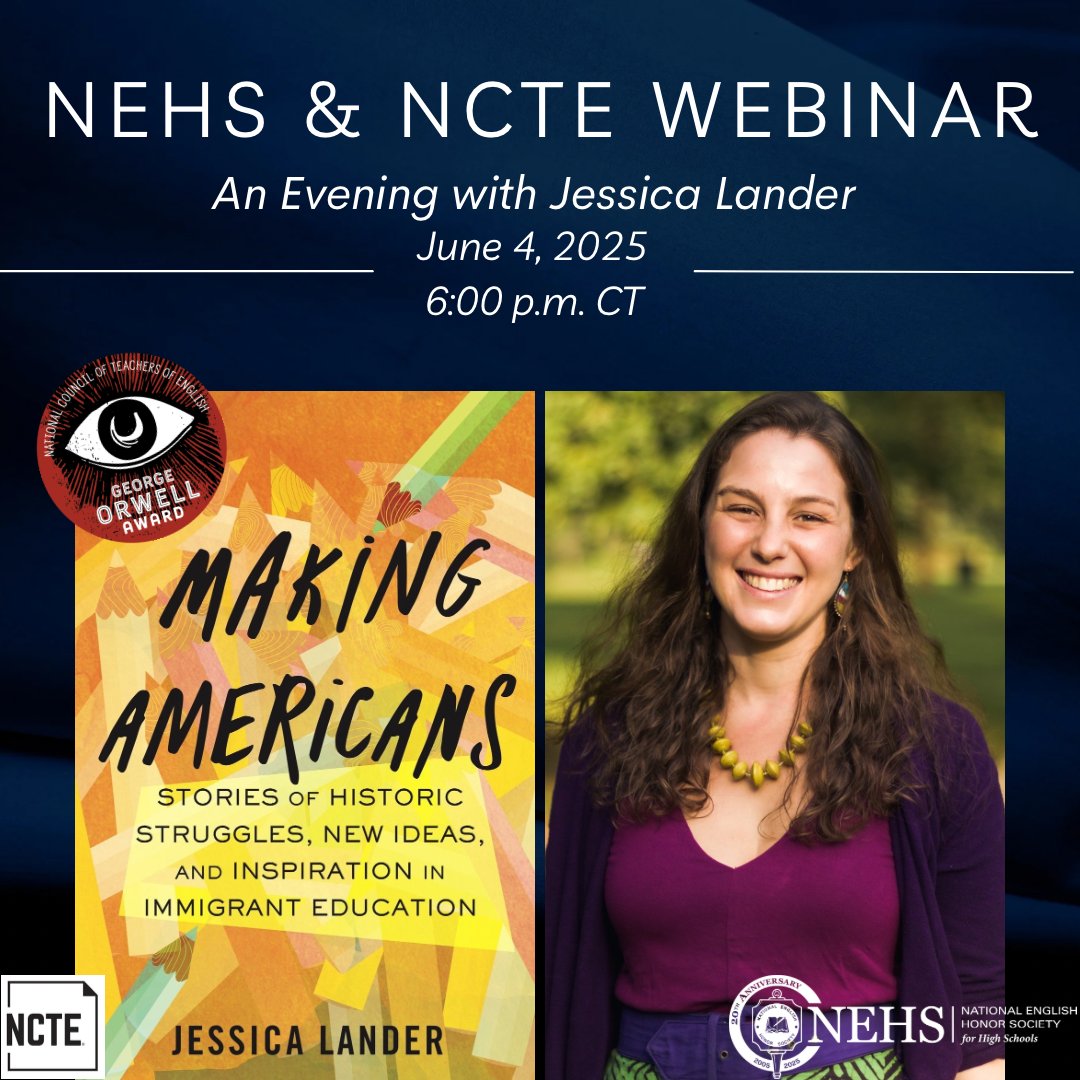 Don't miss NEHS &amp; NCTE's webinar with 2024 Orwell Book Award winner Jessica Lander. Learn from this inspiring author, educator, and advocate on June 4th. Register now! #nehs4hs #ncte #webinar #nehs #englishhonor bit.ly/42XtILv <a href="/ncte/">National Council of Teachers of English (NCTE)</a>