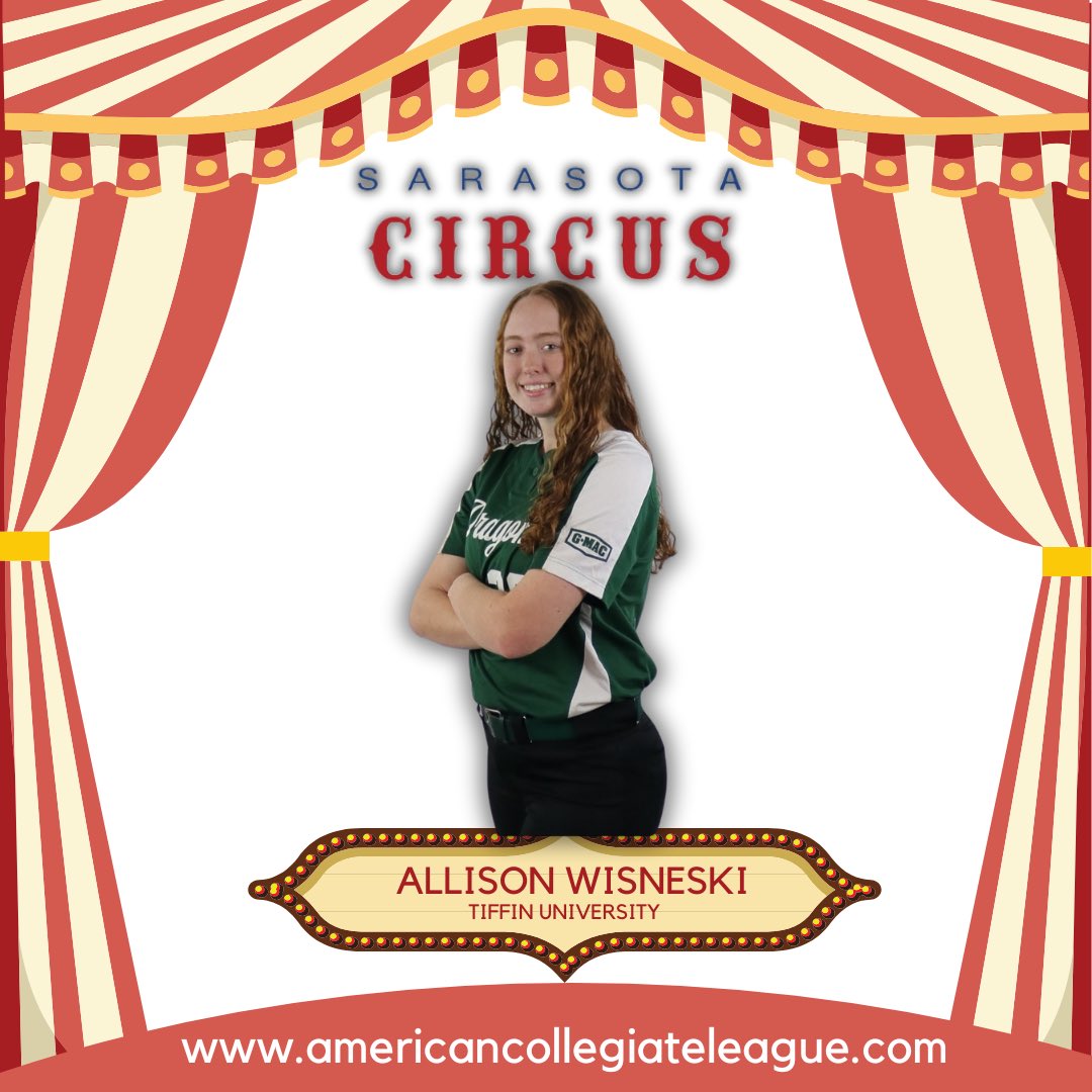Sarasota Circus (@circussb) on Twitter photo Welcome to the 2025 Sarasota Circus, ALLISON WISNESKI from <a href="/TiffinUSoftball/">Tiffin University Softball</a> coming to the <a href="/FGCLsoftball/">Florida Gulf Coast League</a> battle of the beaches 🏖️ this summer for the greatest show on dirt‼️ #BigTop 🎪
📍Bradenton/Sarasota, FL
Pitchers Register:⬇️
AmericanCollegiateLeague.com
#fastpitchunited Welcome to the 2025 Sarasota Circus, ALLISON WISNESKI from <a href="/TiffinUSoftball/">Tiffin University Softball</a> coming to the <a href="/FGCLsoftball/">Florida Gulf Coast League</a> battle of the beaches 🏖️ this summer for the greatest show on dirt‼️ #BigTop 🎪
📍Bradenton/Sarasota, FL
Pitchers Register:⬇️
AmericanCollegiateLeague.com
#fastpitchunited