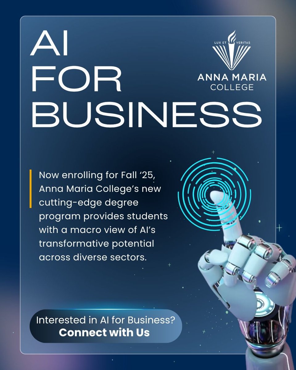 Now Enrolling for Fall '25! Our new AI for Business addresses a critical gap in higher education by combining comprehensive business training with specialized AI expertise.

Learn More Here - ow.ly/Vl4k50W3AH2