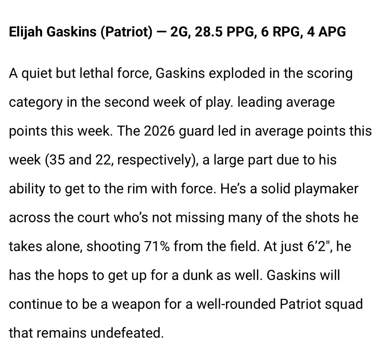 Sherman Rivers (@coachsherm5) on Twitter photo <a href="/elijah_gaskins/">Elijah Gaskins</a> was chosen as one of the players of the week! Combined in both games he was 23-31 from the floor. With a lot of dunks like you see below! 🔴⚪️🔵🏀 <a href="/elijah_gaskins/">Elijah Gaskins</a> was chosen as one of the players of the week! Combined in both games he was 23-31 from the floor. With a lot of dunks like you see below! 🔴⚪️🔵🏀